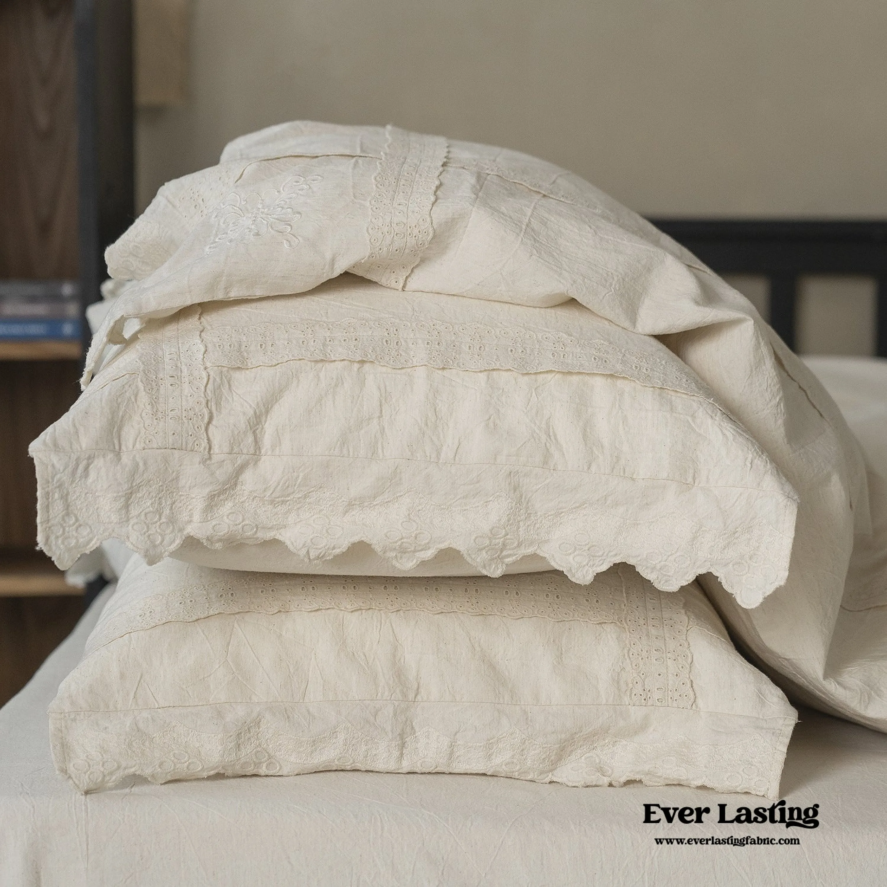 French Linen Cotton Embroidered Floral Pillowcases