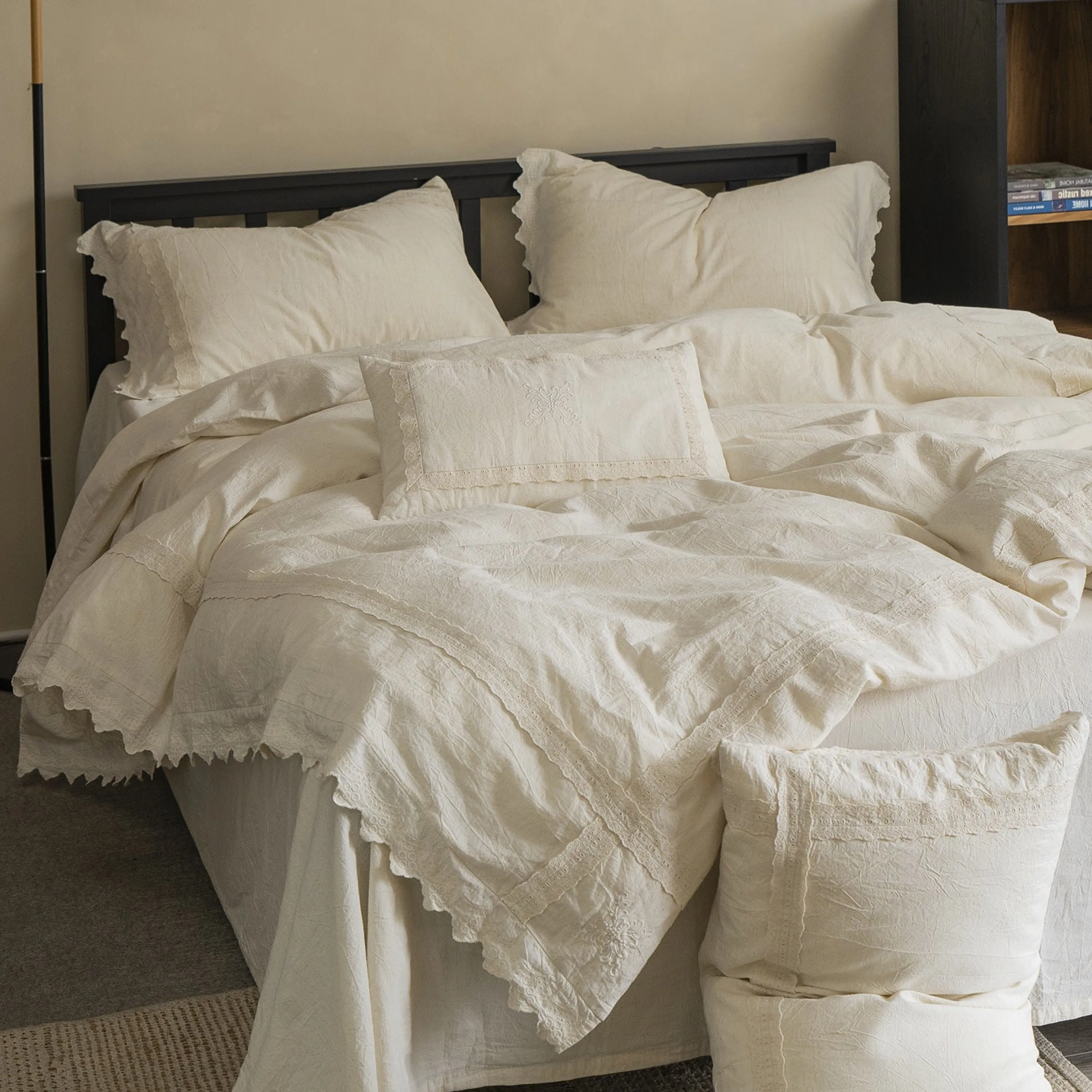 French Linen Cotton Embroidered Floral Pillowcases