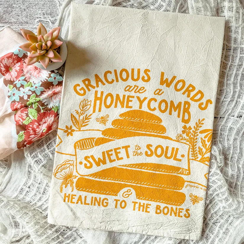 Gracious Words / Honeycomb / Bee Proverbs Tea Towel
