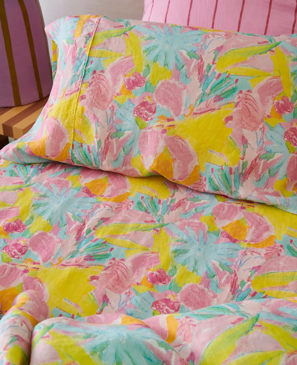 Kip & Co x Ken Done Pastel Blooms Linen Fitted Sheet