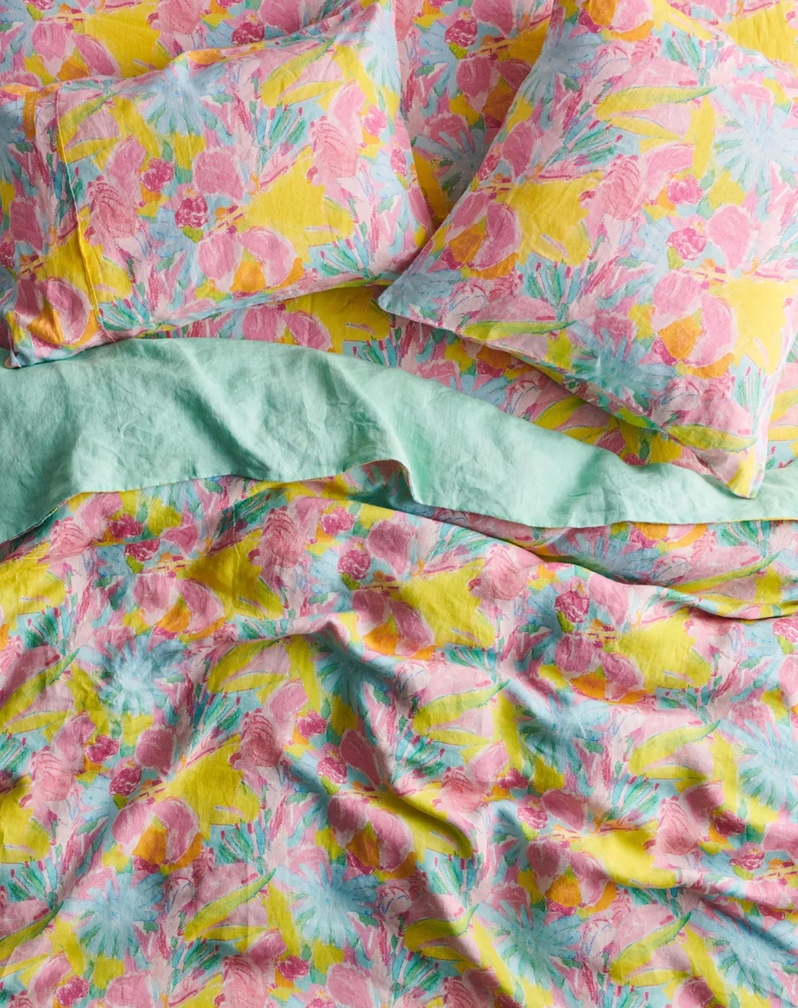 Kip & Co x Ken Done Pastel Blooms Linen Fitted Sheet